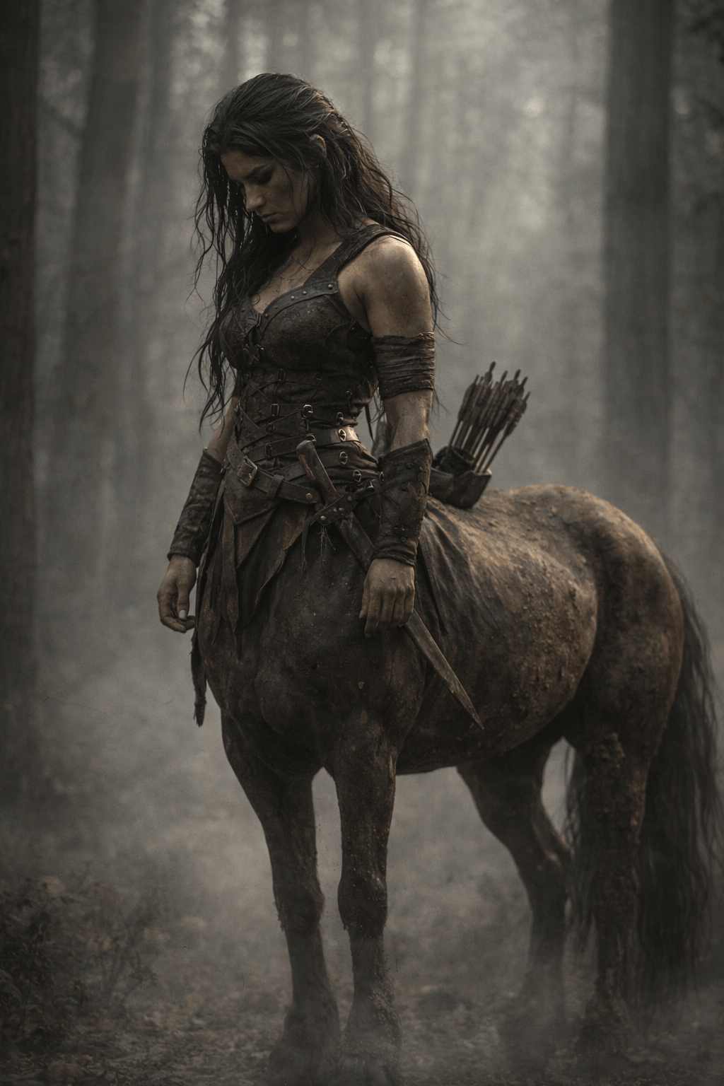 Misty forest warrior centaur portrait